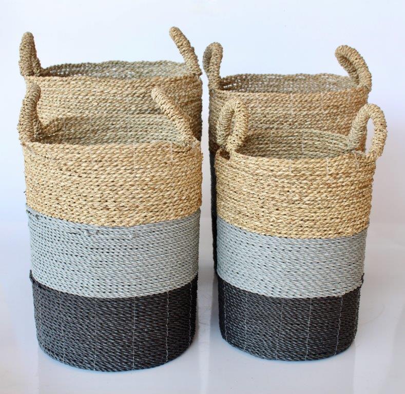 Set Of 4 Natural, Grey & Black Baskets